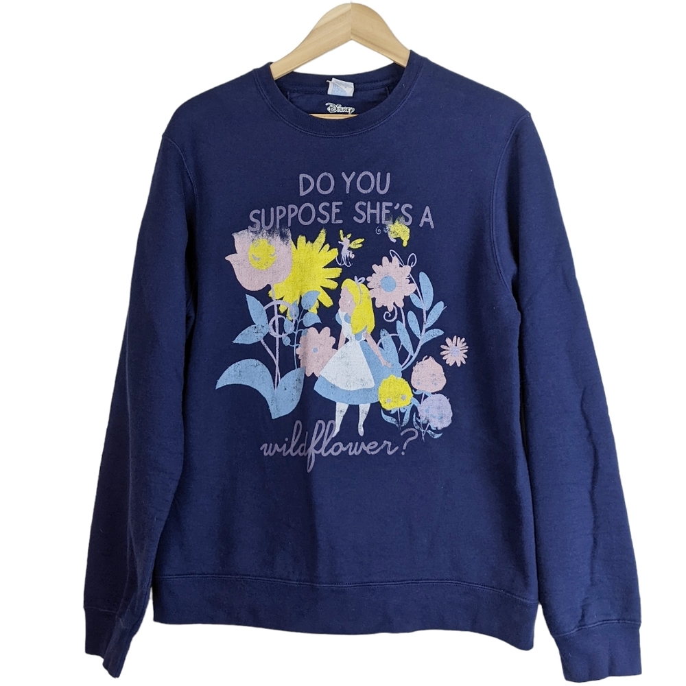 Disney Alice In Wonderland Suppose She's Wildflower Navy Blue Sweatshirt Size M